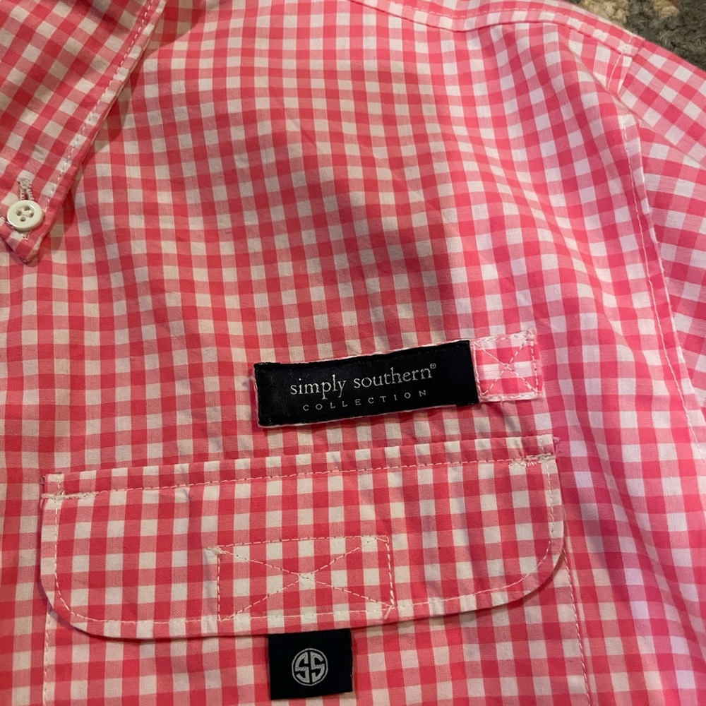 Simply Southern pink gingham long sleeve shirt. - Picture 2 of 4